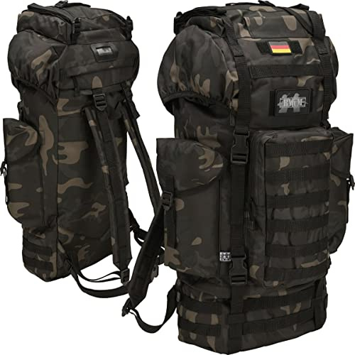 BWuM Bundeswehr Molle Sac à dos de Combat Tactique Militaire 65 l + Patch & Drapeau, Motif camouflage Foncé