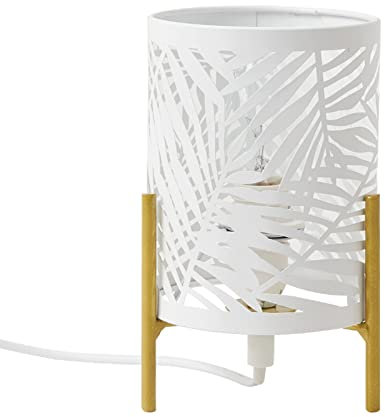 OuXean Lampe de table décorative, trépied doré avec abat-jour en métal blanc, veilleuse pour le lit, la chambre d'enfant, le salon, le dortoir, le bureau, E14 40W, sans ampoule