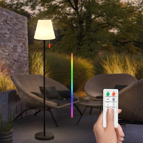 Solar Stehlampe Outdoor Stehlampe LED mit Lichtsensor USB Aufladbar Akku Kabellose Stehlampe Dimmbar Helligkeit RGB Outdoor Lampe Höhenverstellbar Wasserdicht für Innen Außen Terrassen Garten