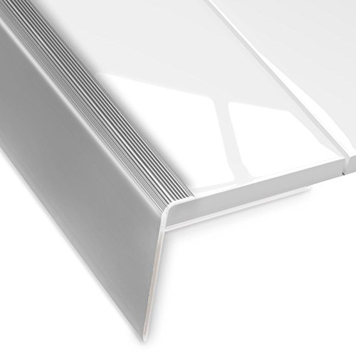 Floordirekt Juego de 12 perfiles para bordes de escalones, forma F, perfil de borde de escalera, para suelos con 7-8 mm de altura, incluye material de montaje (longitud: 100 cm | altura: 53 mm, plata)