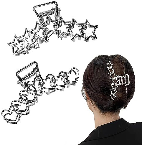 Kinretixia® 2 Stück Metall-Haarklammern Y2K, Stern-Herz-Haarklammern für Frauen, großes, Krallen-Haarklammern, rutschfestes Design für dickes und dünnes Haar