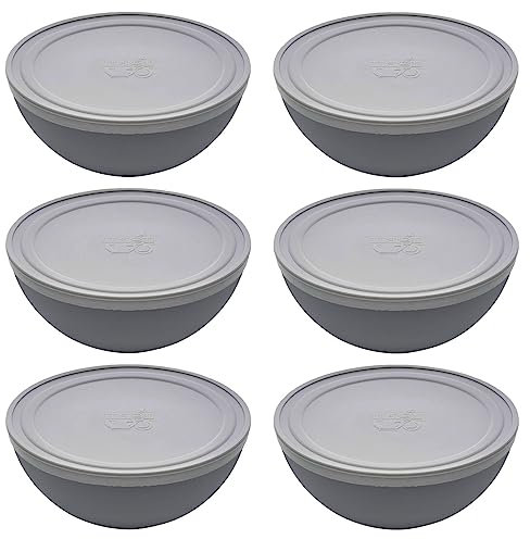 Magu 6er Set Natur-Design Schüssel Anthrazit mit Deckel Ø 16 cm aus einem Polymer aus natürlichen Materialien Servierschüssel Salatschüssel