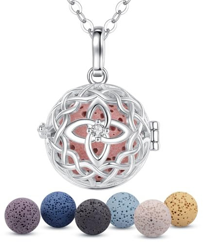 EUDORA Harmony Ball Keltischer Knoten Aromatherapie Kette Damen Aroma Diffusion Halsketten Aroma Oel Diffuser Charme Anhänger Yoga Meditations Schmuck Geschenke für Frauen Mama Lavaestein 7PCS, 24