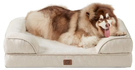 EHEYCIGA Orthopädisches Hundebett Grosse Hunde, 132x104x20cm, Memory Foam Hundekorb XXL, Waschbar Hundesofa Wasserdicht rutschfest, Hundecouch mit Hohem Rand, Beige