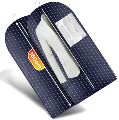 Avilia Set da 2 Sacchi Custodia Porta Abiti in Tessuto Blu Portatile - Ideale per Proteggere i Tuoi Abiti da Polvere e Sporco in Viaggio o in Armadio con Comoda Finestra Trasparente 150x60