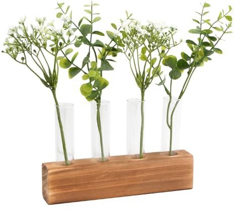 Kleine Reagenzglas Vasen, Reagenzglas Vase mit 4 Rohr mit Reinigungsbürste, Hydroponik Pflanzer Vermehrungsstation, Hydrokultur Glas Kleine Vasen Deko Set, für Büro Haus Garten Dekor