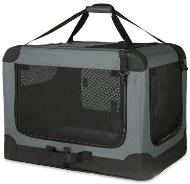 Amazon Basics 4-Türiger Faltbarer Reisezwinger für Katzen, Hund und andere kleine Tiere, Grau, S 66 cm x 46 cm x 46 cm