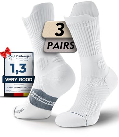 Juclise Kompressionssocken aus Bambus-Viskose für Läufe, zum Wandern, Basketball, Workout,Feuchtigkeitstransport, Anti-Blister (DE/NL/SE/PL, Numerisch, 35, 38, Regular, Regular, Weiß)