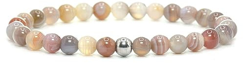 Echtes Botswana Achat Edelstein Armband mit 6mm Perlen - verschiedene Längen - Heilstein Schutzstein Talisman Glücksbringer Geschenk (Botswana A., 22CM)