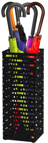 NIHUIFDPY Porte-parapluie creux créatif en métal pour entrée - Support de parapluie carré sur pied pour cannes de marche (noir)