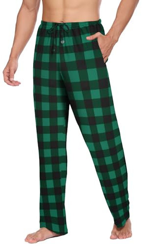 Ekouaer Schlafanzughose Herren Lang Weich Atmungsaktiv Sommerhose Herren Pyjama Hosen Herren Karierte Nachtwäsche Loungewear Grün schwarz S