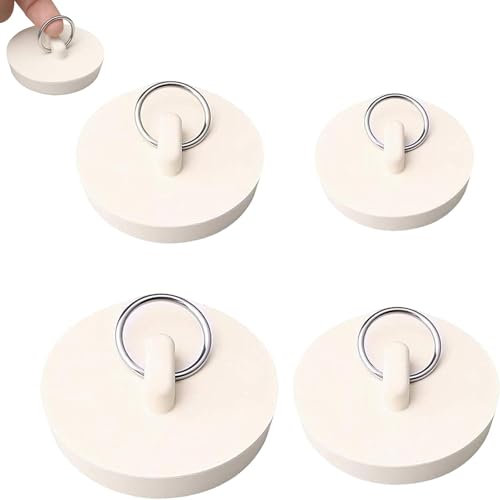4 Pcs Bath Tub Drain Stoppers with Hanging Ring, Bathtub Plug Kitchen Sink Plug Replacement, Drain Stoppers Sink Stoppers for Bathroom Bathtub Kitchen Sink Tubs (Beige)