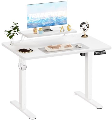 TRIUMPHKEY Scrivania Regolabile in Altezza,120 x 60cm Scrivania Regolabile con Ripiani per Monitor,Scrivania Elettrica Gaming, Scrivania per Computer,Tavolo da Studio per Ufficio,Bianco