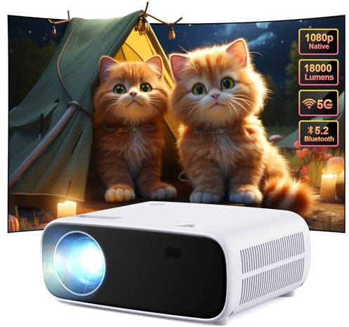Mini projecteur, Wielio 16000 Lumen Bluetooth projecteur 1080P supporté, 5G WiFi LED Home cinéma projecteur Portable, Compatible avec iOS/Android