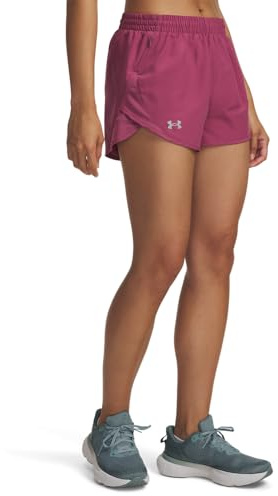 Under Armour UA Fly by - Pantalones Cortos de 7,6 cm, Fucsia Atardecer, Fucsia y Reflectante, Talla XXL