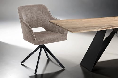 SAM Esszimmerstuhl Milly | Stoffbezug | Farbe: Braun | 360° drehbares Metallgestell | Armlehnen | Drehstuhl/Armlehnstuhl für Esszimmer & Büro