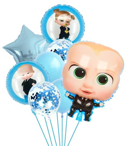 8 Stück Baby Boss Geburtstagsballons, Blau & Weiß, Ballon-Set, Party-Dekoration mit Charakter-Form-Ballons, sternförmiger, runder Ballon aus Aluminiumfolie, geeignet für Kinder und Jungen,