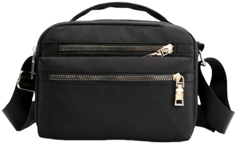 FAVORTALK Leichte Umhängetasche Damen Schwarz Mittelgroß - Crossbody Taschen Große Kapazität Multi Pocket Schultertasche Handtasche Nylon Messenger Taschen - B39212