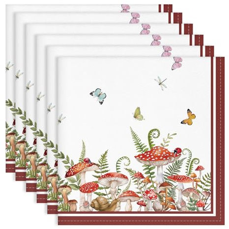 Arquiel Servietten Roter Pilz 6er-Set, Stoffservietten 100% Baumwolle Dekoratives Weiches Wiederverwendbare Esstisch Servietten für Hochzeiten Küche Haushalt Frühling/Sommer(45×45cm)
