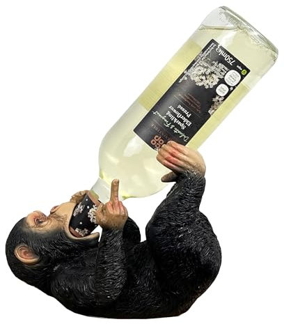 Alfie Francis Single Wine Bottle Holder Novelty Cheeky 'Up Yours' Middle Finger Monkey Rude Ornament Statue Sculpture Animal Home Bar Accessory