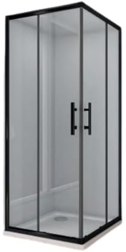 IMPALLI Box Doccia Angolare H190CM Estensibile 68-69,5 Cm 98-99,5 Cm Ante Scorrevoli Cabina Doccia Reversibile Cristallo Temperato 6 Mm Finitura Cristallo Trasparente Profili Neri (70X100)