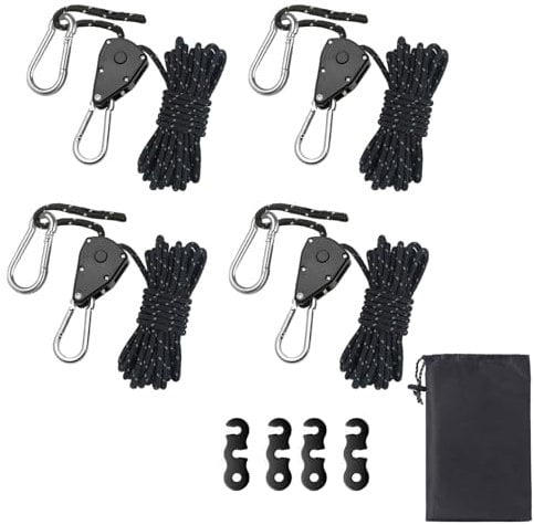 Abspannseile mit Seilspanner,4m Outdoor-Abspanngurte, 4mm Zelt-Spannseile mit S-förmigem Aluminium-Spannregler und Aufbewahrungstasche, Geeignet für Zelte, Markisen, Camping, Backpacking (Schwarz)