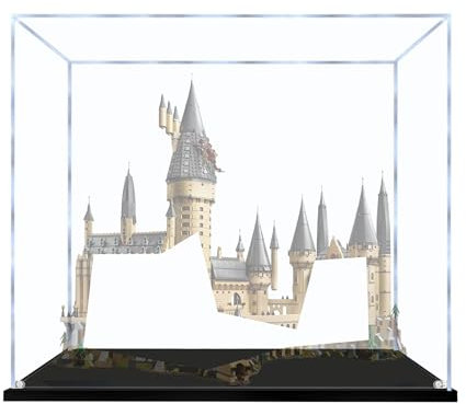 Acryl-Vitrine für Lego 71043 Schloss-Bauset, staubdichte transparente Box, Vitrine – nur Vitrine, Schaukasten kompatibel mit Lego 71043 (3 mm, schwarzer Sockel)