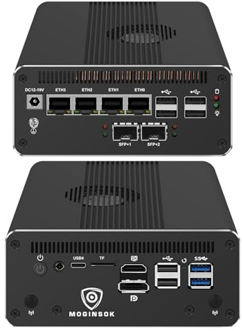 MOGINSOK MGNAS14 10Gbe Router Micro Firewall Appliance with Intel 14th Gen Core Ultra 5 125H, AI MINI PC with 2x10Gbe SFP+ 16G DDR5 RAM 256G M.2 PCIe SSD USB4 Support Pfsense|OPNsense|Openwrt|Windows