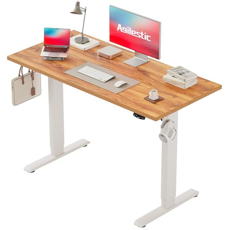 Agilestic Höhenverstellbarer Schreibtisch 110 x 60 cm | Schreibtisch höhenverstellbar elektrisch, 2 Speicherplätze, Stehschreibtisch, Computertisch für Homeoffice, Hellbraun