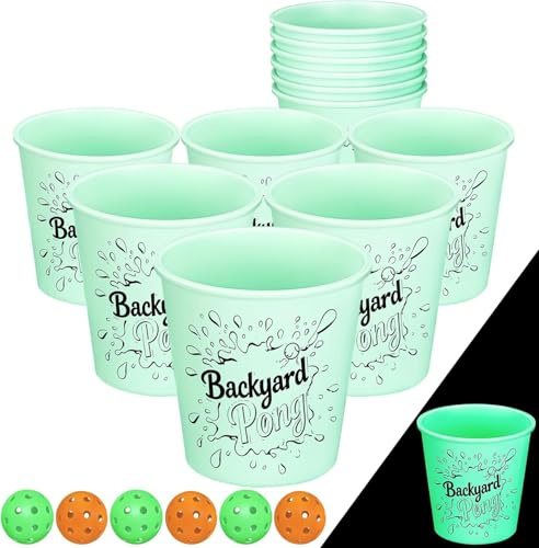 Mostop Giant Yard Game Set with 12 Buckets,Yard Pong Outdoor Games Glow in Dark, 6 Balls and Carrying Bag, Toss Throwing Game for Kids Adults Lawn, Beach, Camping, Tailgating or Backyard Activities