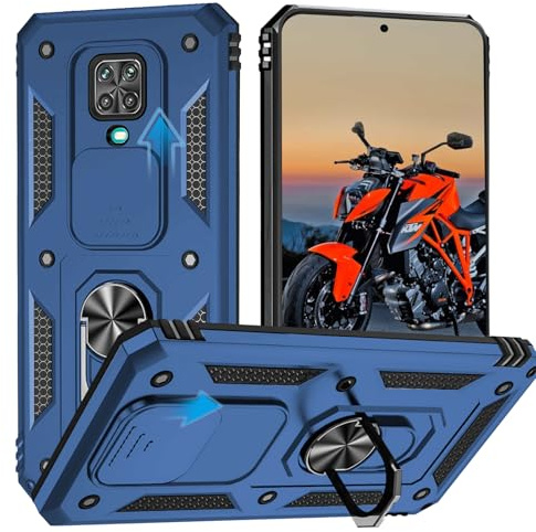 WeiCase Hülle für Xiaomi Redmi Note 9 Pro / 9S, Kameraschutz mit Slide Camera, Rüstung Schutzhülle mit 360 Grad Ring, Metall Halter Magnet Ständer, Silikon Stoßfest Handyhülle ，Blau