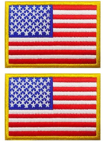2 Stück Goldene USA Amerika Flagge Taktisch Emblem Applikation Patch zum Aufbügeln &Aufnäher (iron on Glue), Taktische Militär Patches für Cosplay Paintball Kleidung Rucksack Uniform Weste
