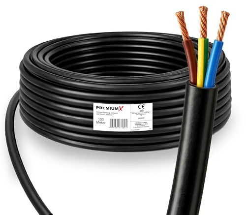 PremiumX Schlauchleitung H05VV-F 3x2,5 mm² - Flexible PVC Anschlussleitung für Elektroanschlüsse im Innenbereich - 100 Meter