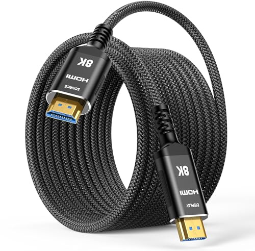 Highwings 8K Glasfaser HDMI Kabel 15Meter, HDMI 2.1 Kabel 48Gbps Highspeed | (Unidirektional, SOURCE/DISPLAY) 8K@60Hz 4K@120Hz 7680P HDR10 eARC DTS:X 3D HDCP 2.2&2.3, Kompatibel mit PS5/4 HDTV Blu-ray