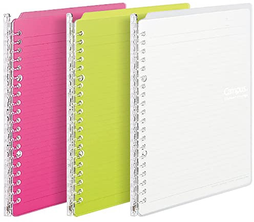Kokuyo Campus Easy-Carry Slim Binder Smart-Ring A5 20-Ring Set of 3 (Vivid Pink, Green & Clear, A5)