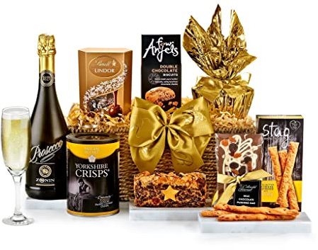 Premium Sparkling Wine Gift Basket - Chedworth Sparkling Wine Hamper with Luxury Cheese Straws, Chocolate Biscuits, Fruit Cake, Lemon Pudding - Prosecco Gift Set for Her, from Regency Hampers