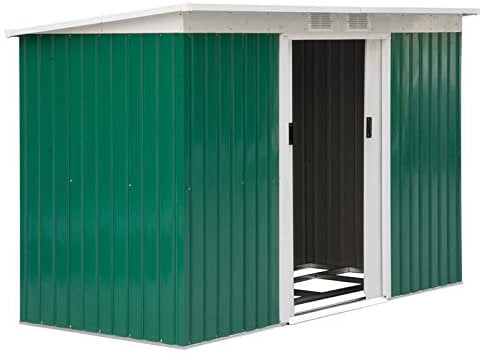 Outsunny Cobertizo de Jardín 280x130x172 cm Base de 3,1 m² Caseta de Exterior Metálica para Almacenamiento de Herramientas con 2 Puertas Correderas y 2 Orificios de Ventilación Verde Oscuro