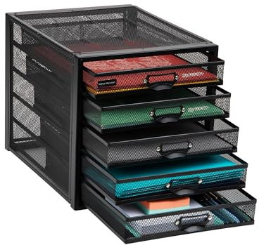 Mind Reader Network Collection, 5-Drawer File Storage, Desk Organizer Etikettenrahmen, Metallgitter, Mehrzweck, Metall, Schwarz 5 Schubladen