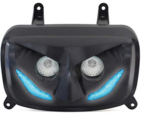 Motodak Double Optik Replay rr8 für MBK 50 Booster 2004 Yamaha 50 Bws 2004 + Schwarz mit Leds Blau