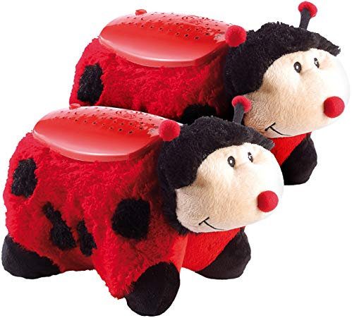 Playtastic Kinder Stern Projektoren: 2er-Set Marienkäfer Florian mit Sternen-Projektionen & Farbwechslern (Einschlafhilfe Licht, Schlaf-Kuscheltiere mit Licht, Spiele)
