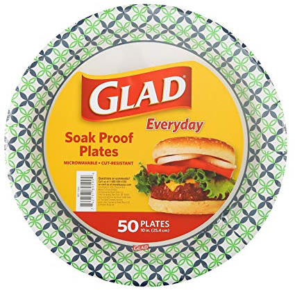 Glad Round Disposable Paper Plates, Happy Daisies Pattern - Strong, Sturdy, Soak Proof, and Microwavable Decorative Plates for Dinner and Everyday Use, 10 Inch, 50 Count