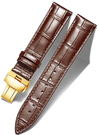 BINLUN Leder Uhrenarmband Lederarmband Ersatz Uhrenarmbänder für Herren Damen mit Silber/Gold/Roségold Schmetterling Faltschließe 12-24mm(16mm Braun-Gold Schnalle)