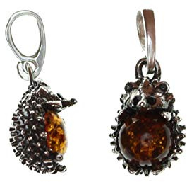 Artisana-Schmuck Bernstein Anhänger, kleiner Igel-Anhänger aus Bernstein und 925/000 Sterling Silber