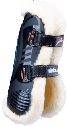 EQUICK Gamasche eShock Klettverschluss Fluffy Fell No Kill Kunstfell, Größe L, Farbe schwarz