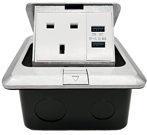 Funey Pop up Electrical Outlet Cover Box, Floor sockets Table flushbonading Socket with 2 USB Chargers, Waterproof for Table Office Desktop Restaurant Kitchen Cafe Countertop, Silver