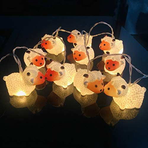 10 LEDs Süße Schafform Saitenleuchten Schafe Nacht Licht Schaf Fee leichte Batterie für Schlafzimmer Halloween Weihnachtsfeiertagsfeier Klassenzimmer Dekoration (1.65m/10led, Rot Gesicht Schaf)