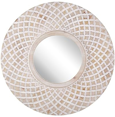 Beliani Dekorativer Wandspiegel Holzrahmen rund ø 60 cm Hellbraun Pomaro