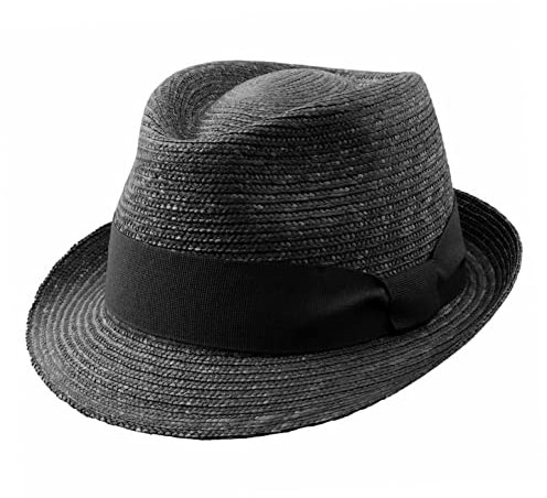 Classic Italy - Chapeau Trilby Paille Homme ou Femme Fino Trilby Paille - Taille 63 cm - Noir