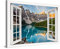 PICANOVA – Bild auf Leinwand Bergsee Moraine Fenster 120x80cm Leinwandbild – Premium Leinwanddruck – Wandbild Kunstdruck Auf 2cm Holz-Keilrahmen Wohnzimmer Wanddekoration – Berge