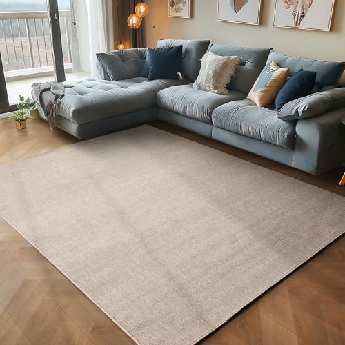 Carpettex Wohnzimmer Teppich - Kurzflor Modern Einfarbig 140 x 200 cm Beige - Waschbar Extra Weich Flauschig für Küche, Schlafzimmer, Kinderzimmer, Esszimmer, Flur